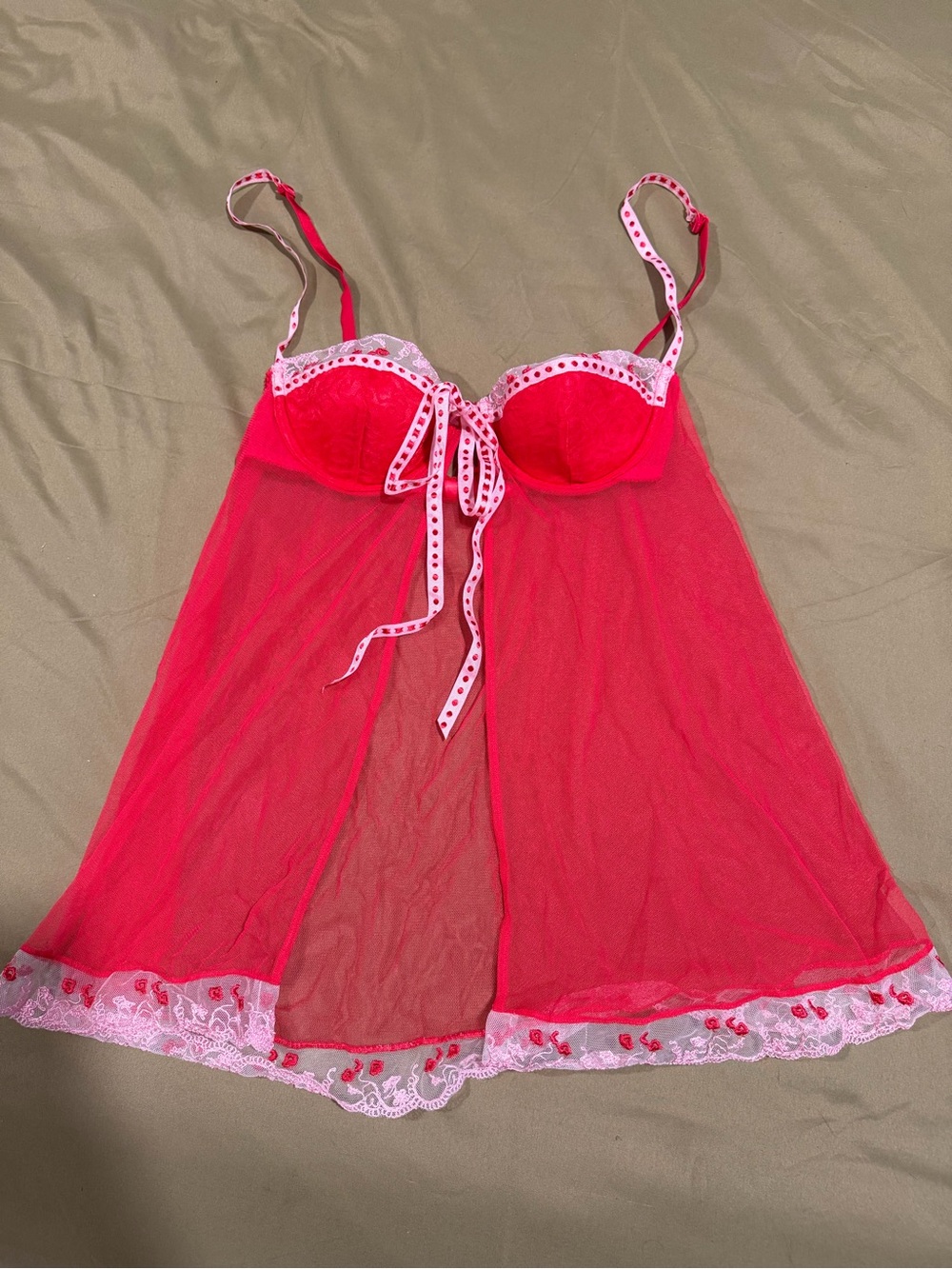 Victoria's Secret Hot Pink Lace-Trim Sheer Babydoll Chemise